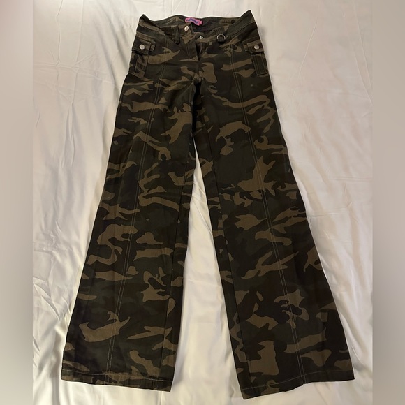 Denim - Green and Brown Flare Wide Leg Jeans